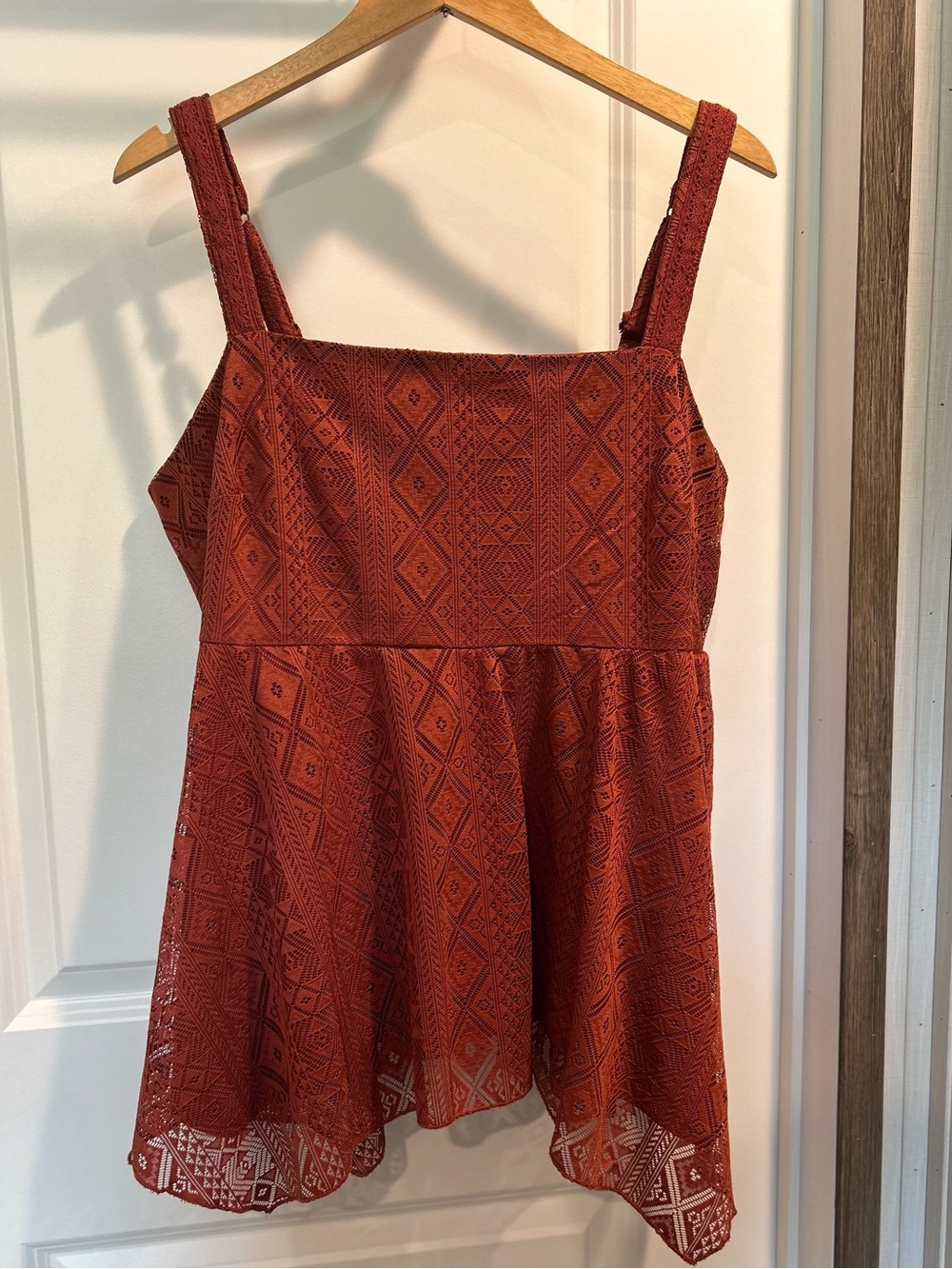 Women’s Rust Orange Lace Handkerchief Tank Top